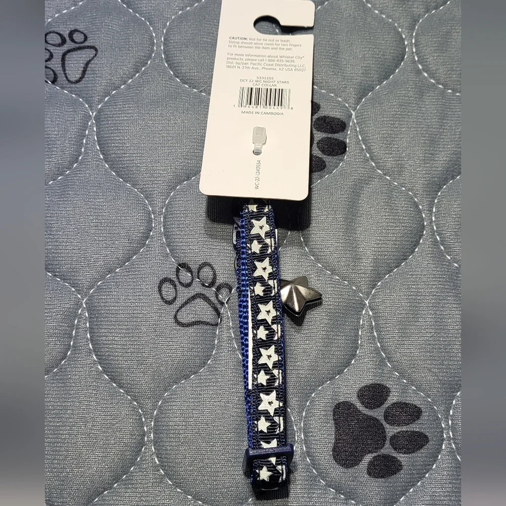 Whisker City Exclusive Night Stars Easy Release Adult Cat Collar (8-12in) NWT